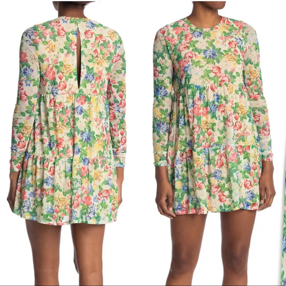 AFRM- Revolve Spring Daisy Baby Doll Long Sleeve Mini Dress